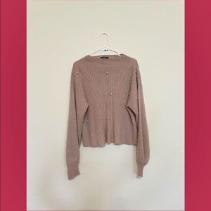 SHEIN Medium Sweater Loose Mock Neck Dusty Rose Light Pastel Pink with Pearls